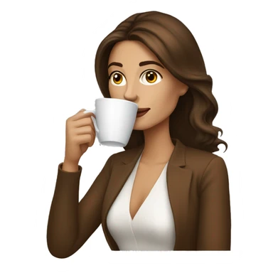 Side view realistic posh brown haired woman drinks coffee sticker