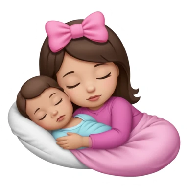 small baby only sleeping with pink bow brunette hair sticker