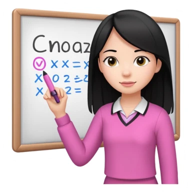 a girl with black straight like hair wearing pink not hot pink 2 piece set teaching up on a board sticker