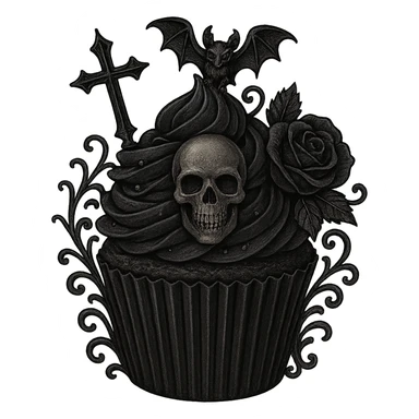 gothic cupcake with gothic elements, dark aesthetic, intricate details sticker