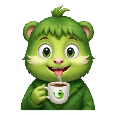 Cut the Rope's Om Nome in barista's suite with a cup of cofee sticker