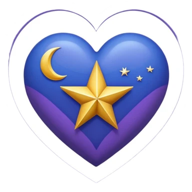 Créame un corazón con color azul y morado y dentro una estrella y una luna sticker
