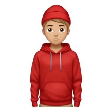 make me an emoji of an americain 19 yearold boy in a red hoodie that says "south" on it and give him with tan skin with his hands in his hands in his pocket not grining flexing his muscles sticker
