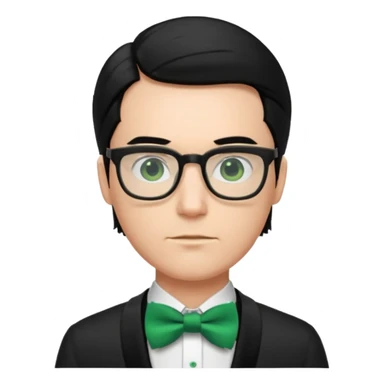 A male nerd with glasses and shoulder length black hair slicked back and wear Green Bow Tie sticker