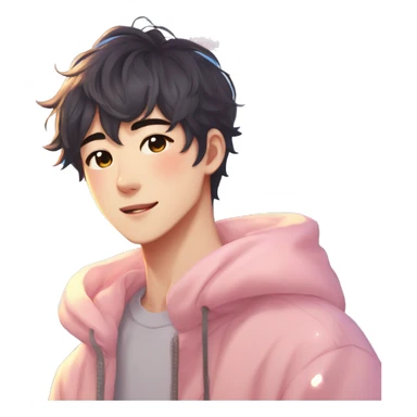 Gorgeous bright sparkly romantic Asian anime pastel guy with blushing face aesthetic trending style outside sticker