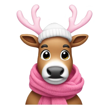 Pink reindeer wearing a scarf and ear muffs sticker