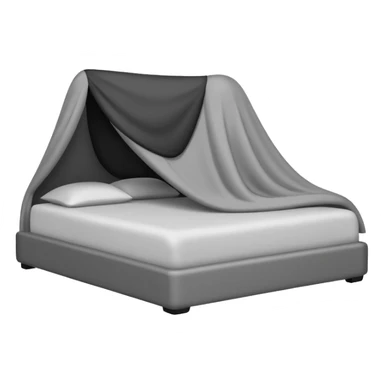 Minimalist emoji-style sticker of a bed with a covered figure and something strange peeking out from underneath. Grayscale only, simple icon.

 sticker