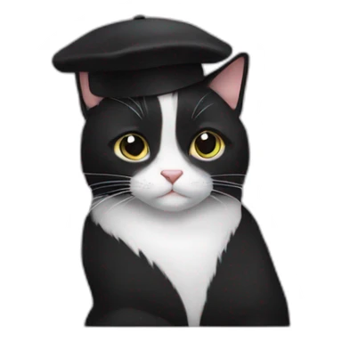 tuxedo cat wearing classy black beret sticker