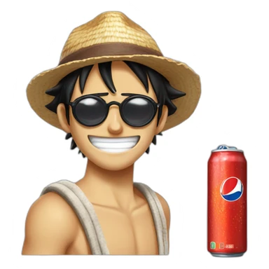 Luffy avec des lunettes de soleil et qui boit un Pepsi sticker