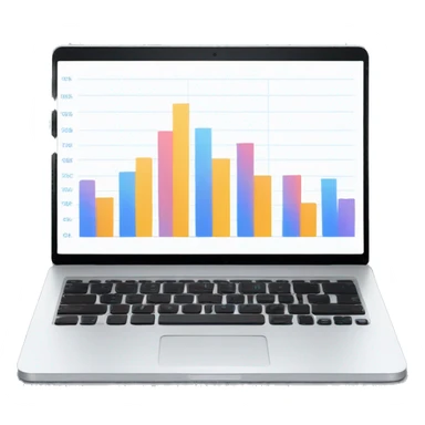 A laptop with a bar chart and an upward trend sticker