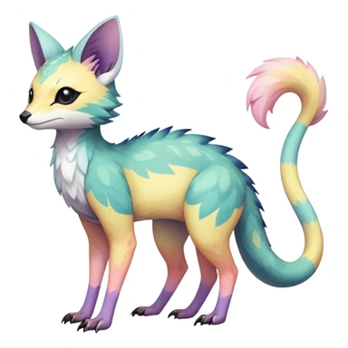 Rare realistic exotic pastel cute epic pretty beautiful handsome gorgeous aesthetic colorful vibrant Vernid-Trico-species-Fakemon-creature by LiLaiRa, 4 legs, 1 tail, random markings, (full body) sticker