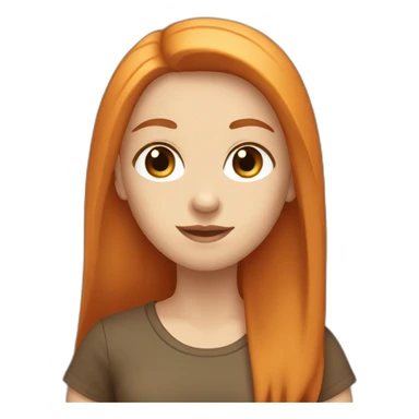 white girl with long orange straight hair with brown eyes in a brown t-shirt sticker