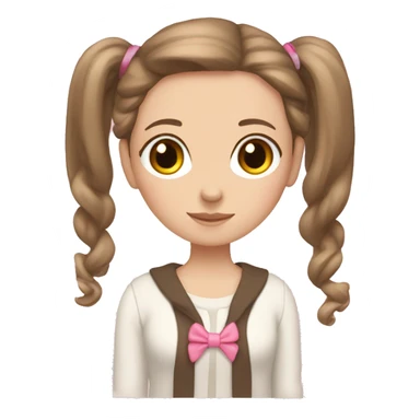 white girl, cardigan white, long straight brown hair, pink ribbon in cardigan  sticker