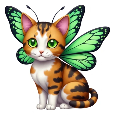 Star Calico dark Cat with butterfly wings antennae green eyes sticker