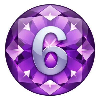 A round icon for a paid subscription of purple diamonds with the number 6 sticker