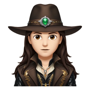 Gabriel Van Helsing from Van Helsing with long dark brown hair, dark brown sequin outfit sticker
