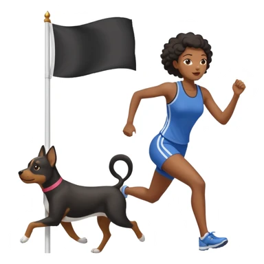 White blank flag on a pole with black woman running up it to get away from dog sticker