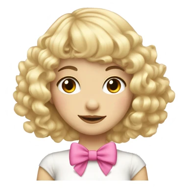 Blonde pale girl with bangs and pink bows in her curly, long hair  sticker