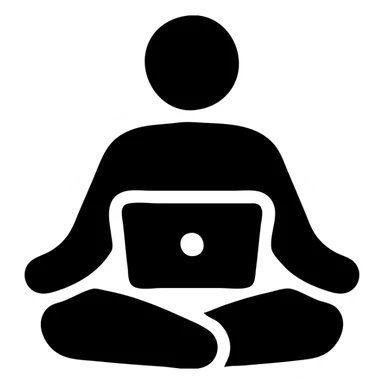 yoga teacher with a laptop, solid filled icon sticker