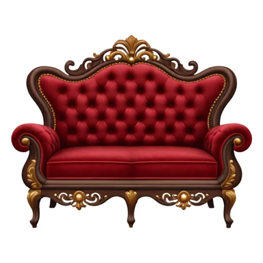 A big antique dark-brown and Red-velveted Loveseats-couch sticker