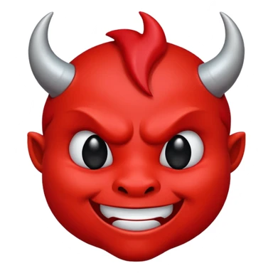 CARTOON STYLE EMOJI of a RED DEVIL FACE with small HORNS pointing up, BLACK EYES, and a MISCHIEVOUS SMILE. The entire face is RED with a smooth glossy texture. BACKGROUND is PURE WHITE, clean and simple. sticker