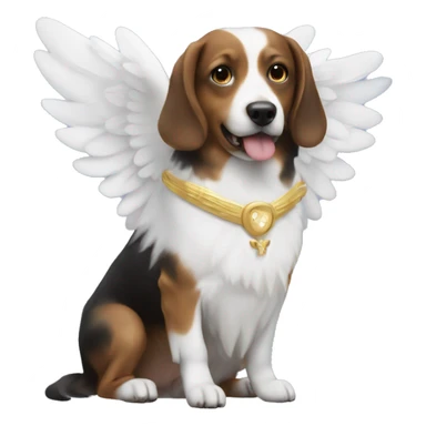 a dog with angel wings with a woman sticker