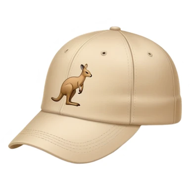 Side view of a beige Kangol baseball cap, traditional cap shape with brim, showing the kangaroo logo clearly, iOS emoji style, light beige color sticker
