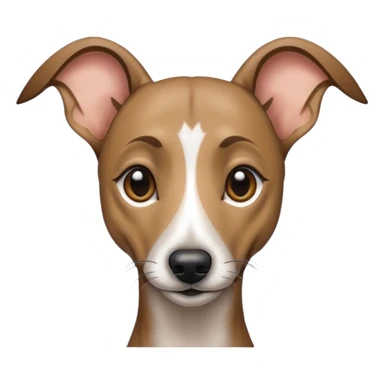 Create a brindle whippet emoji with long Dobby looking ears and a long snout sticker