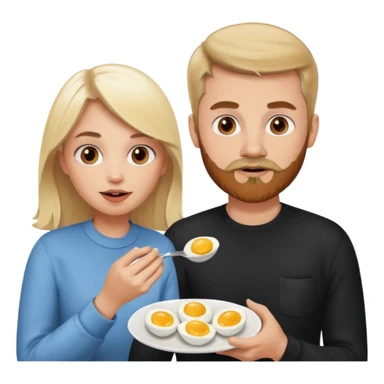 White blonde girl and white man with brown facial hair eating eggs  sticker