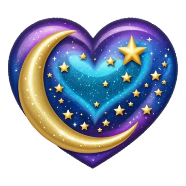 glitter heart with crescent moon sparkles sticker