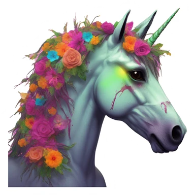 Zombie Pegasus unicorn psychedelic flowers floral groovy art neon rave raving sticker