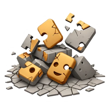 3D iPhone style emoji of debris and ruins, broken pieces of concrete and metal scattered, chaotic structure, isolated on white background, soft shadows, high detail, playful and cute. sticker