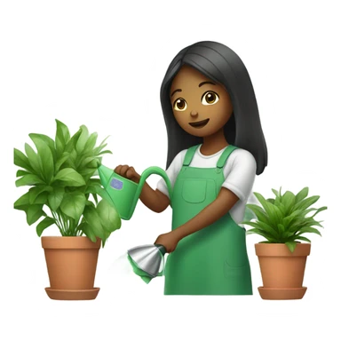 girl watering indoor plants sticker