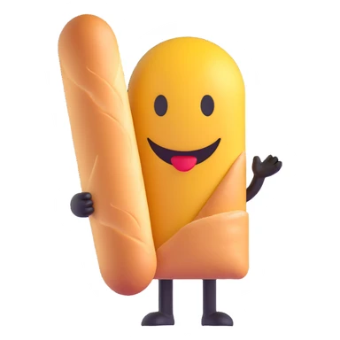 smiley face with baguette, 3D emoji style, no background, for a French memecoin Discord server French Cabal sticker