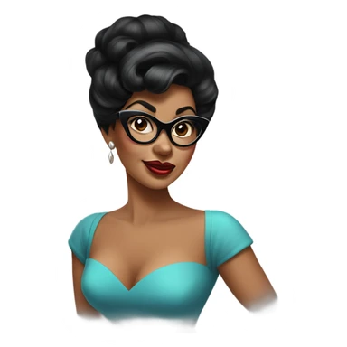 pin-up brown woman with black hair wearing 50s cat eye glasses  sticker