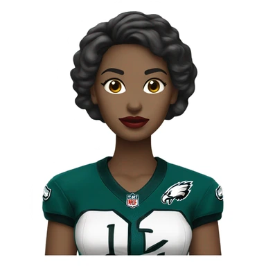  White skin female dark hair red lips wearing Philadelphia Eagles jersey sticker
