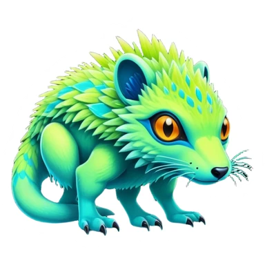 Tropical futuristic lush warm-colored neon Fakémon-Vernid-creature sticker