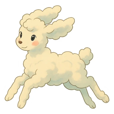 vanilla cloud doe with rosy cheeks, floating with witch grace, ghibli style sticker