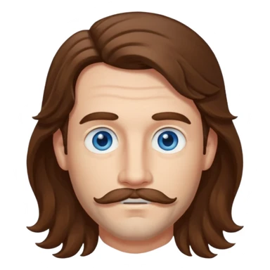 Benson Boone (b.2002) with blue eyes, brown long wavy hair and thin mustache sticker