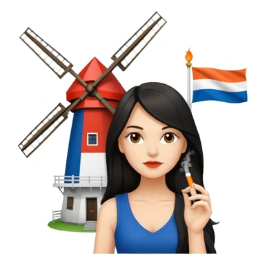 Windmill with on top ot the building a dutch flag and a white girl with dark long hair smoking a joint sticker
