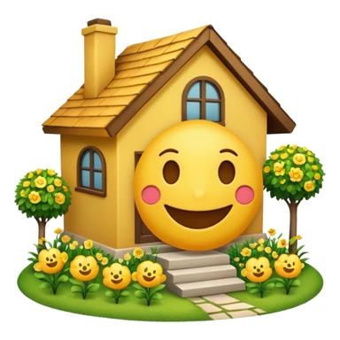 a home which has garden like and the home has slack emoji, sticker