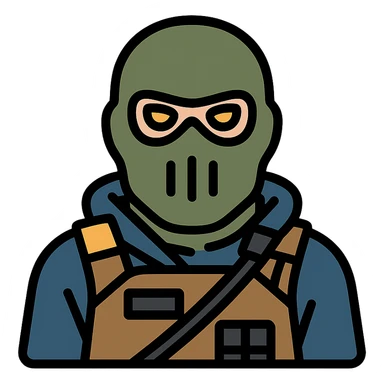 Konig from Call of Duty as a stylized icon, emphasizing his signature mask and tactical gear, neutral background sticker