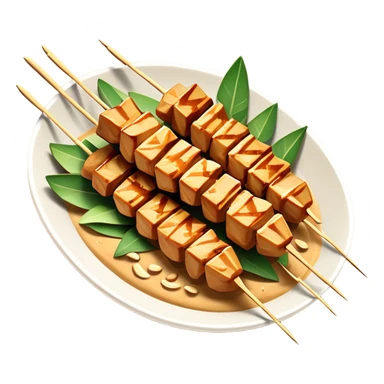Cinematic Realistic Indonesian Chicken Satay Dish Emoji, depicted as succulent, marinated chicken skewers grilled to perfection with a subtle char, drizzled generously with a rich, creamy peanut sauce that glistens under warm, natural lighting. The vibrant textures of the tender meat and smooth, spicy sauce evoke the authentic flavors of Indonesian street food, rendered with lifelike detail and dynamic, appetizing lighting. sticker