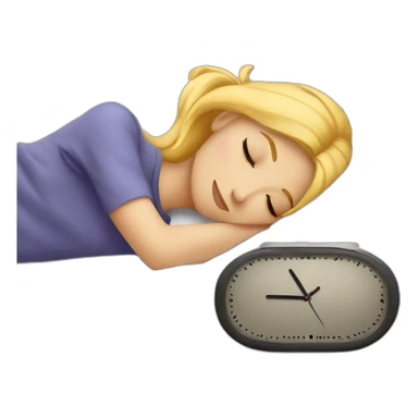 Blond girl sleep on coach clock near her sticker