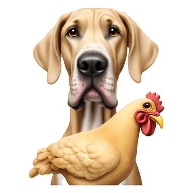 Hyper realistic tan Great Dane smiling with a stuffed chicken toy sticker