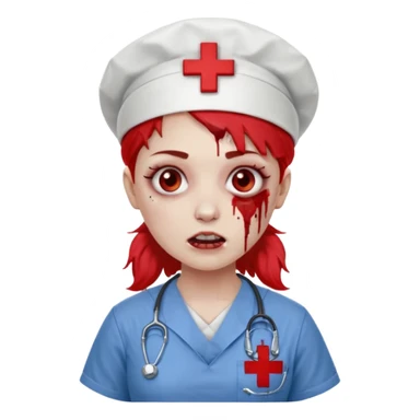 Zombie nurse in scrubs, red cross hat sticker