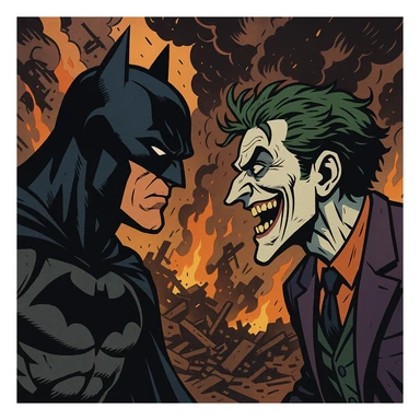 vector art of batman and joker, battleground background 
 sticker