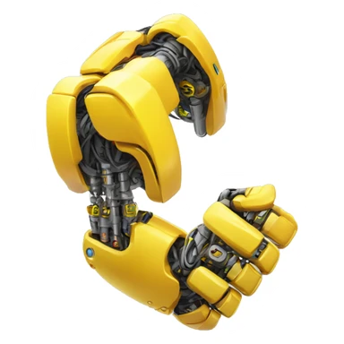 yellow robotic bicep with shocks and circuits that’s attached to the forearm sticker