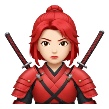 A female samurai with strong posture, red armor plates, and fierce determination.
 sticker