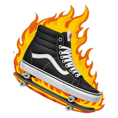 Vans shoes black skate and fire in front logo sticker
